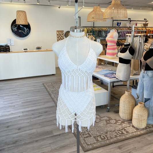 Isla Skirt Crochet Swimwear Set (White)