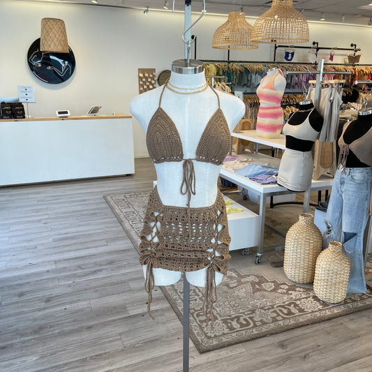 Isla Skirt Crochet Swimwear Set (Brown)